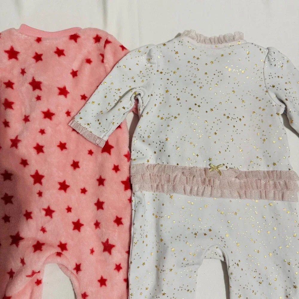 6M Little Me Baby Girl Footed Pajamas Set 2pc Pink‎ Fleece Elephant Gold Star
